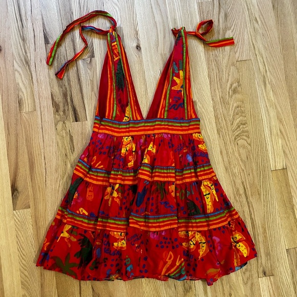 FARM RIO good vibes mini dress red 100% cotton size L - Picture 5 of 14